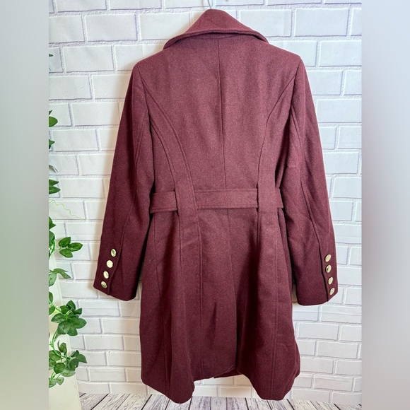 Guess Double-Breasted Belted Wool burgundy-wine  Coat - Women's/size S - Picture 5 of 11